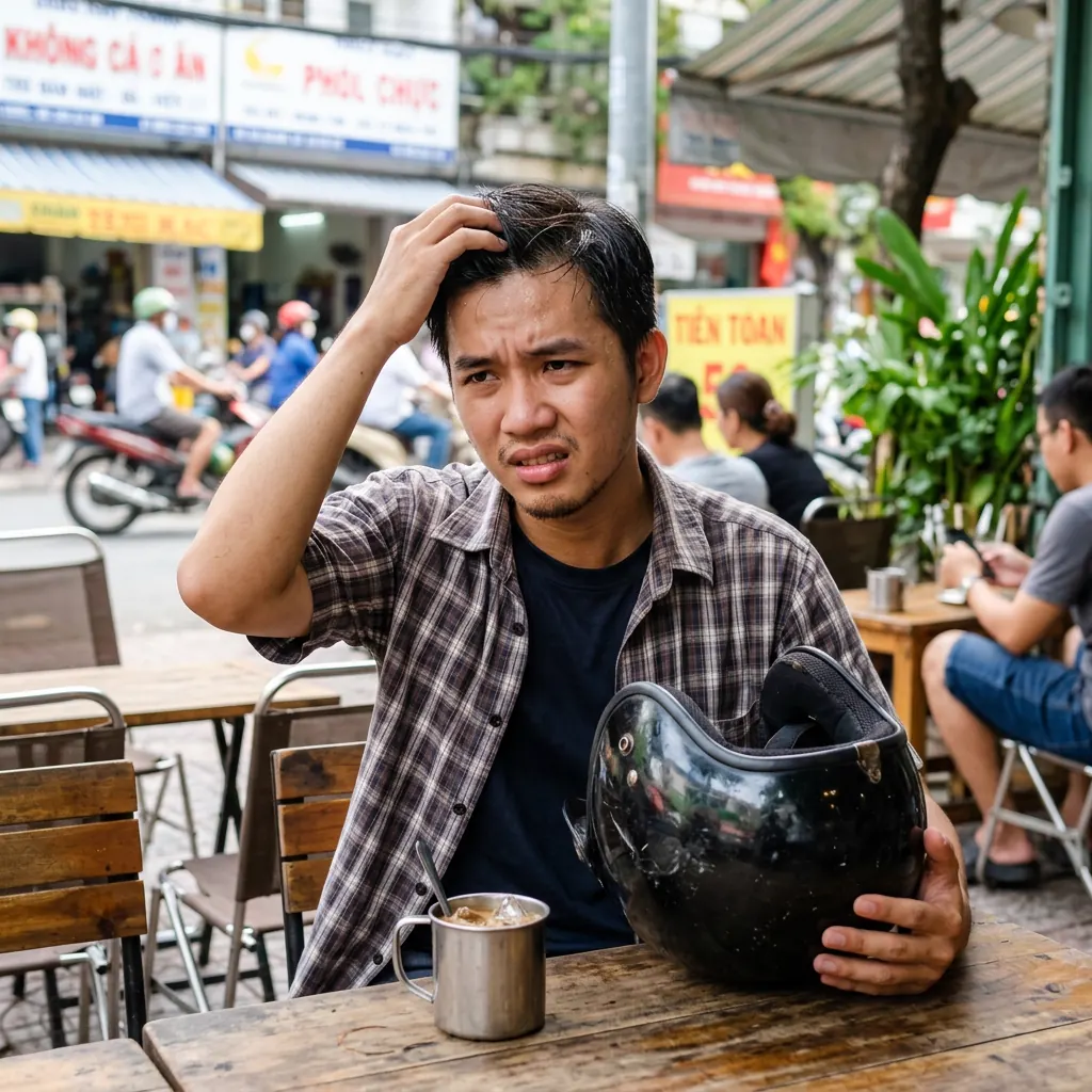 Minh họa người thường xuyên đội mũ bảo hiểm khi di chuyển